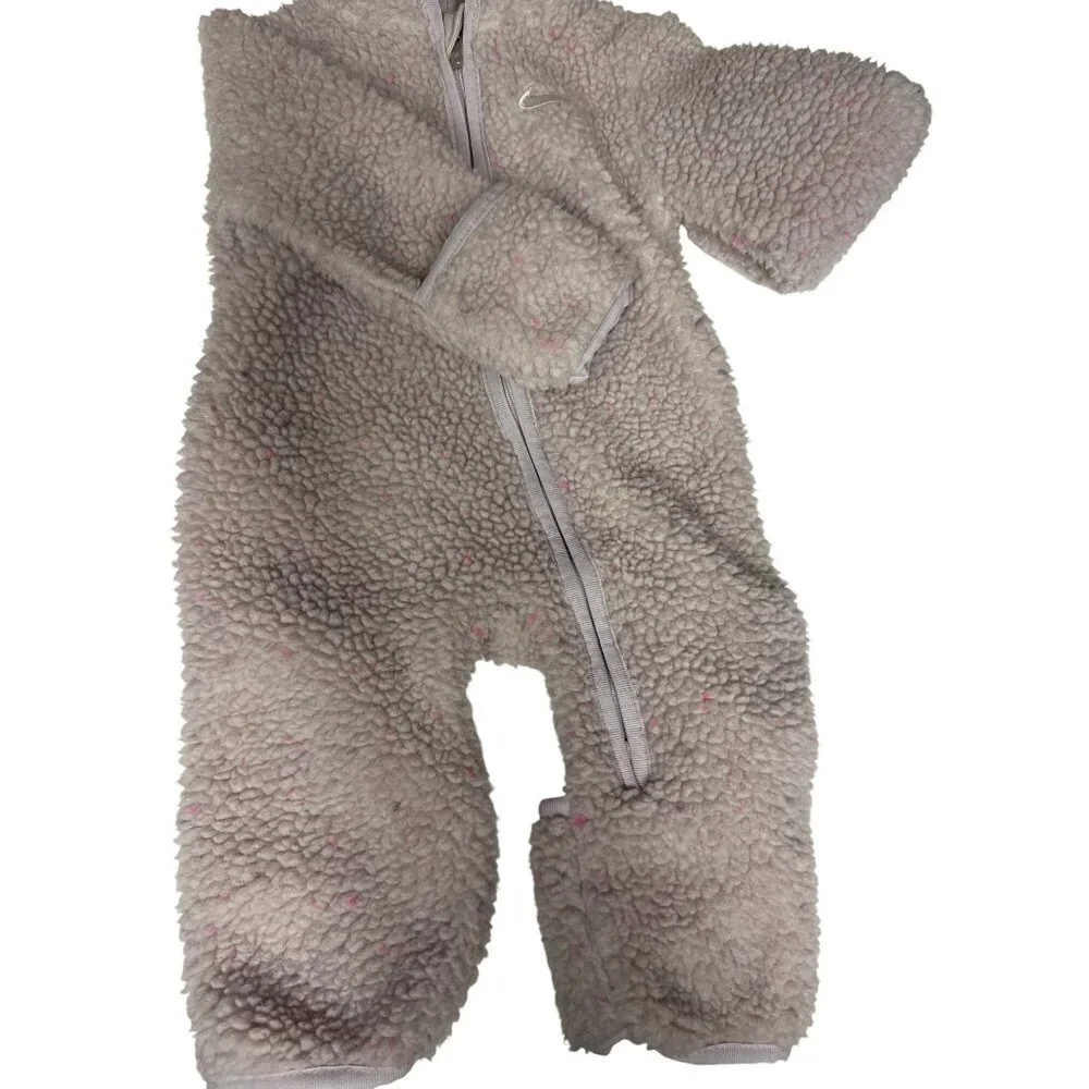 Nike Infant Girls Bunting Pram Snowsuit Sherpa Hooded Ears Full Zip Size 6 Month